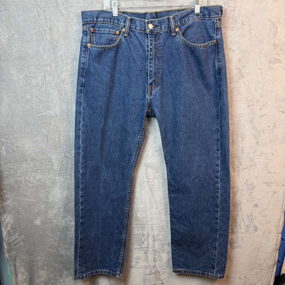 Levis Mens Jeans 38x30 Blue 505 Regular Fit Straight Leg Denim Pants Western